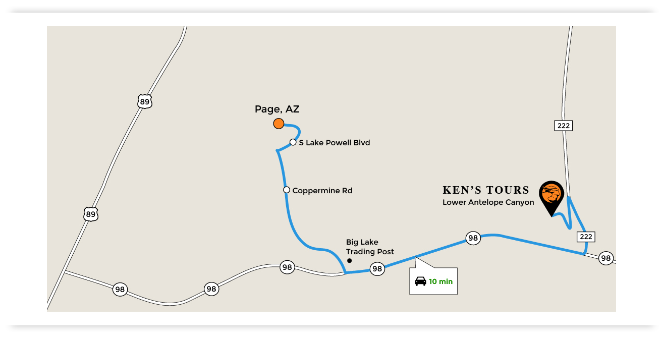 Map of Page,Arizona to Ken's Tours Lower Antelope